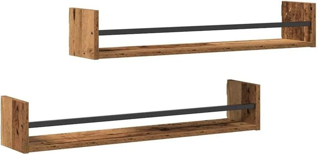 vidaXL Wandregal im Industriestil aus Altholz und Metall, 2er Set, Braun, B: 80 cm, H: 16 cm, T: 14 cm - Bild 1