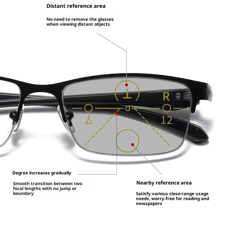 Photochrome multifokale Lesebrille, Halbrahmenbrille, rectangular, Metall, schwarz - Bild 2
