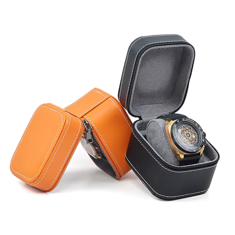 CAOWTAN Uhrenbox, Leder, orange, Unisex - Bild 2