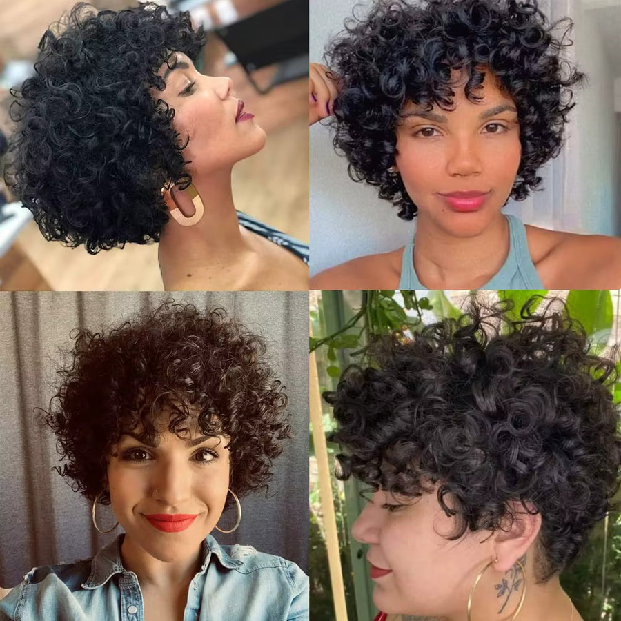 OYM HAIR Afro Puff Pixie Bob Perücke, 100 % Echthaar, Damen - Bild 4
