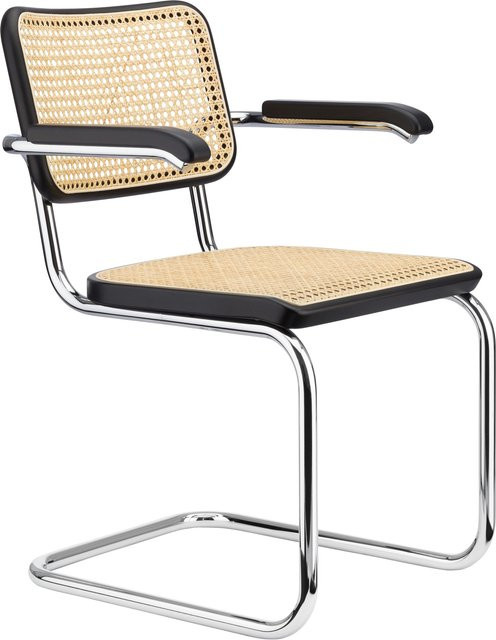 Thonet S 64 V Freischwinger mit Wiener Geflecht in Schwarz, B/T/H: 62 x 58 x 82 cm - Bild 1