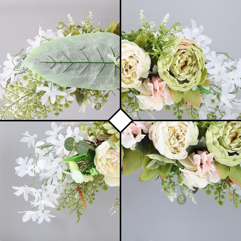 Tooarts Hängender Frühlings-Türkranz mit künstlichen Pfingstrosen und Blumen in Weiß und Mehrfarbig als dekorative Girlande für Hochzeit und Frühling - Bild 2
