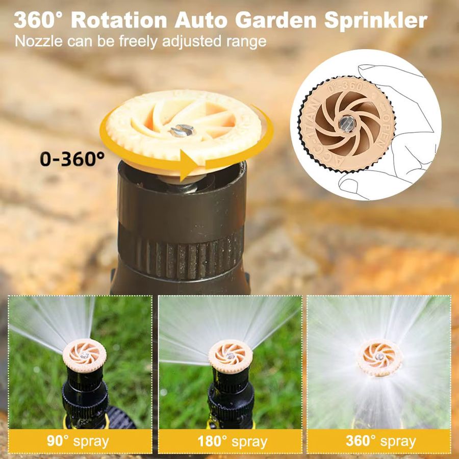 3er-Pack Rotierende Gartensprinkler in Gelb mit verstellbarem Bewässerungssystem für Rasen und Pflanzen - Bild 3