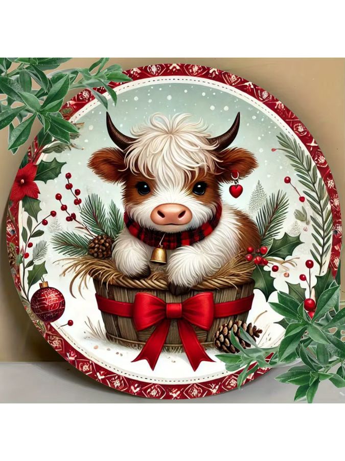 Potdemiel Rundes Metallschild Hochlandkuh Weihnachten Multicolor Durchmesser: 20 cm - Bild 5