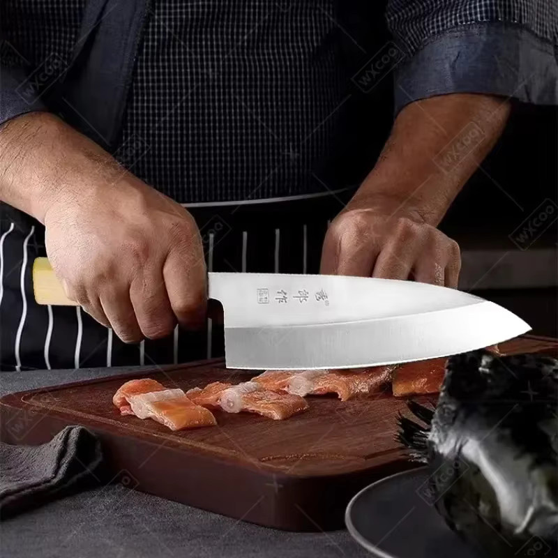 WXCOO Professionelles Japanisches Kochmesser für Sushi und Sashimi in Silber mit Holzgriff - Bild 2