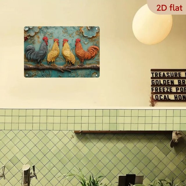Vintage Metall Wandkunst Hahn in Türkis und Gold, CIFBUY Blechschild mit chinesischem Neujahr Motiv für dein Bauernhaus Dekor, Breite: 30,5 cm, Höhe: 20,3 cm - Bild 1