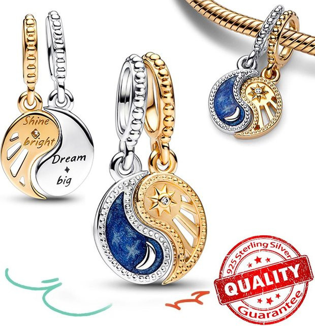 Charms Biene, Herz, Kristallkugel, Perlenkomponente, Silber Gold, beige, Damen - Bild 1