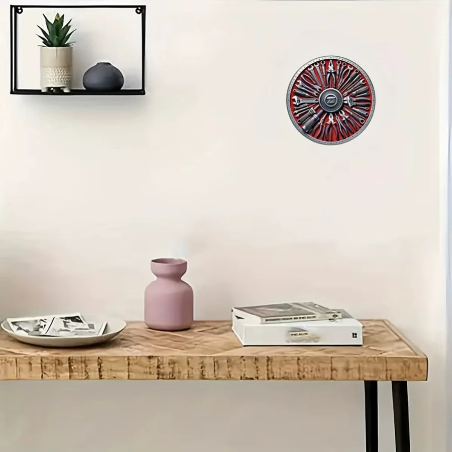 CIFBUY Vintage Blechgemälde Rundes Metallschild im Retro-Werkzeugdesign, Mehrfarbig mit Rot und Schwarz, Durchmesser: 20,3 cm - Bild 4
