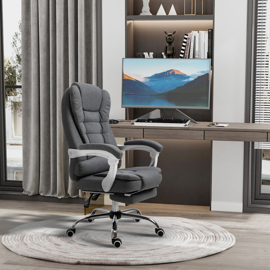 HOMCOM Manager Bürostuhl in Grau mit klappbarer Fußstütze, verstellbarer Rückenlehne und gepolsterten Armlehnen aus Leinen für dein Home-Office von Aosom - Bild 2
