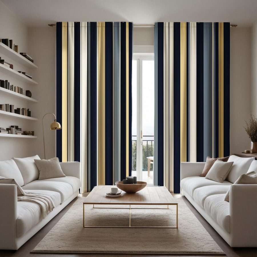 2 Stück Mediterrane gestreifte Vorhänge in Multicolour für Wohnzimmer und Schlafzimmer, halbtransparent, B: 132 cm, H: 160 cm - Bild 4