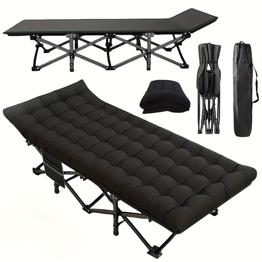 Super life Klappbares Campingbett für Erwachsene in Schwarz mit robustem Metallgestell und Stoffbezug - Bild 7