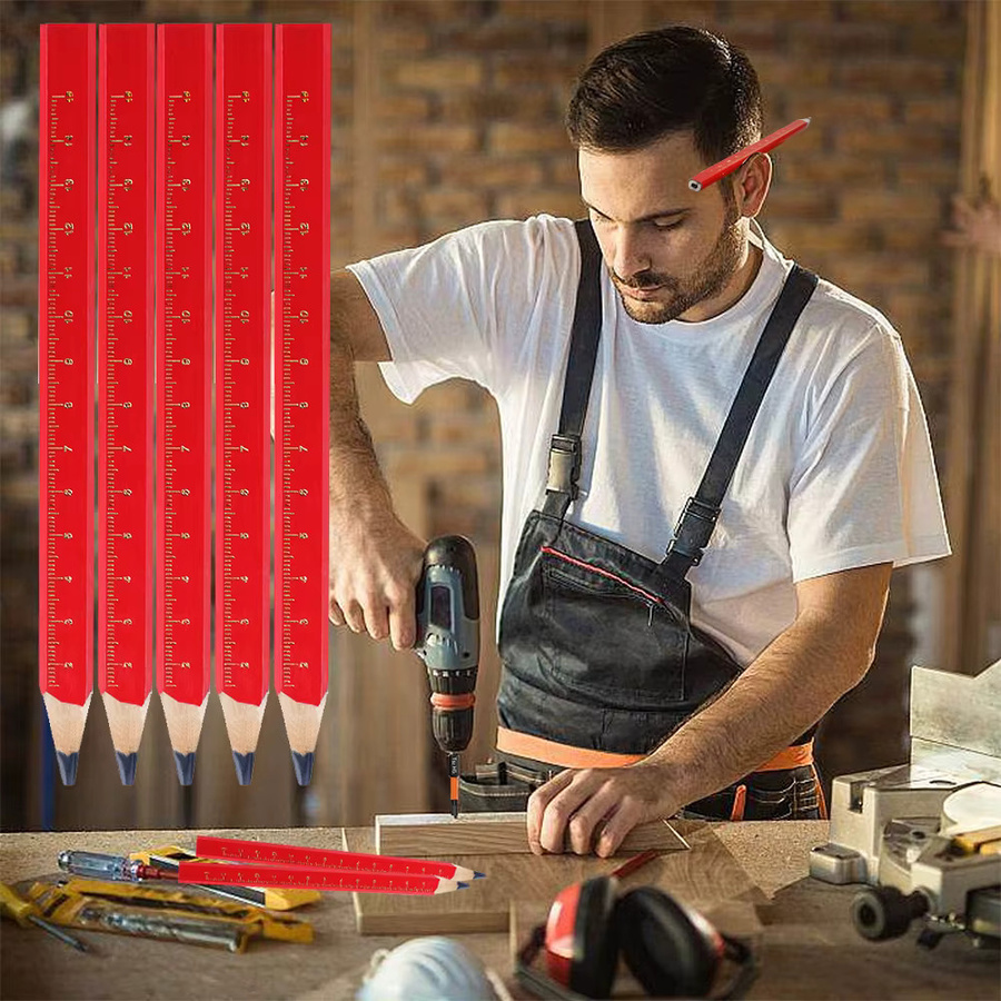 JOMPENS Professioneller HB Holzbleistift mit Millimeter-Skala und rutschfestem Achteck-Design in Schwarz und Rot - Bild 2