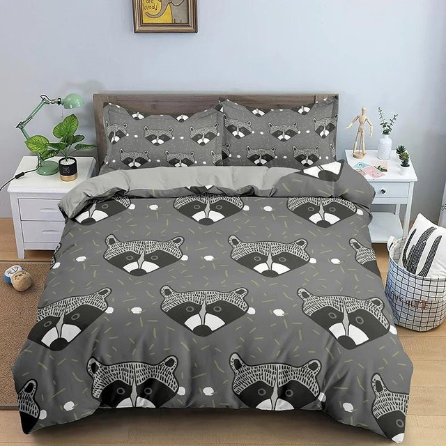 Bettwäscheset Waschbär aus Mikrofaser für Kinder und Erwachsene, Grau, B/H: 140 x 210 cm - Bild 1