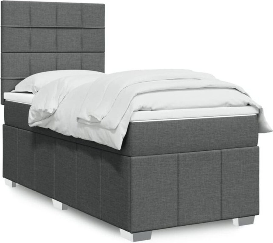 vidaxl Boxspringbett mit Matratze aus Stoff in Dunkelgrau B/T/H: 100 x 200 x 140,5 cm - Bild 1
