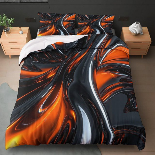3-teiliges Bettwäsche-Set Monika Chen mit Kissenbezügen, abstraktes Halloween-Design in Schwarz und Orange, B/H: 135 x 200 cm - Bild 1