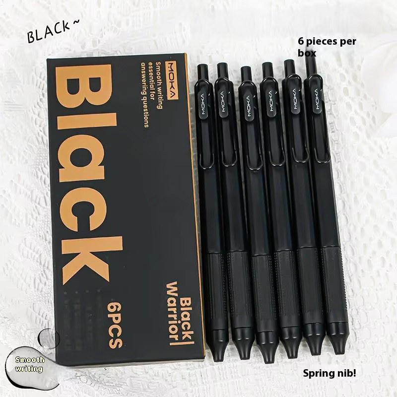 A-Nice 6er Set Gel-Tintenstifte mit Silikonstiftgriff, 0,5 mm ST-Spitze, schwarze Tinte, schnelltrocknend und verschmierfrei - Bild 2