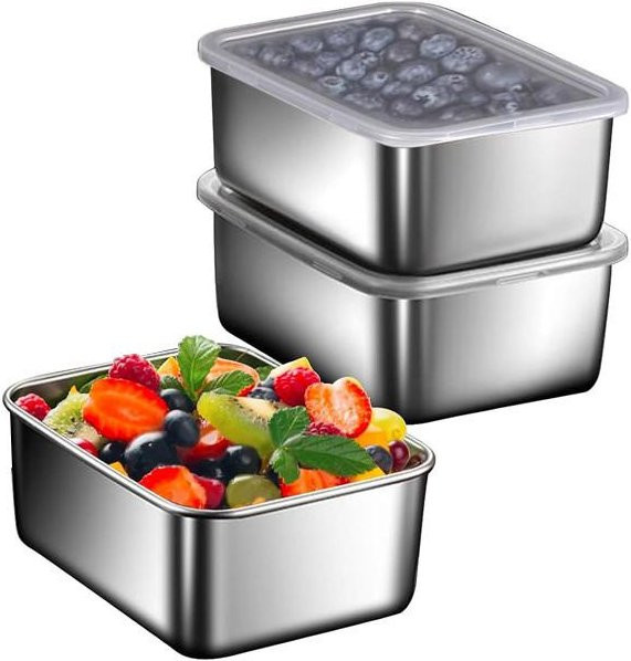 Ideal World Edelstahl Lebensmittelbehälter mit Deckel, Tragbare Frischhaltebox für Kühlschrank und Picknick, Grau - Bild 1