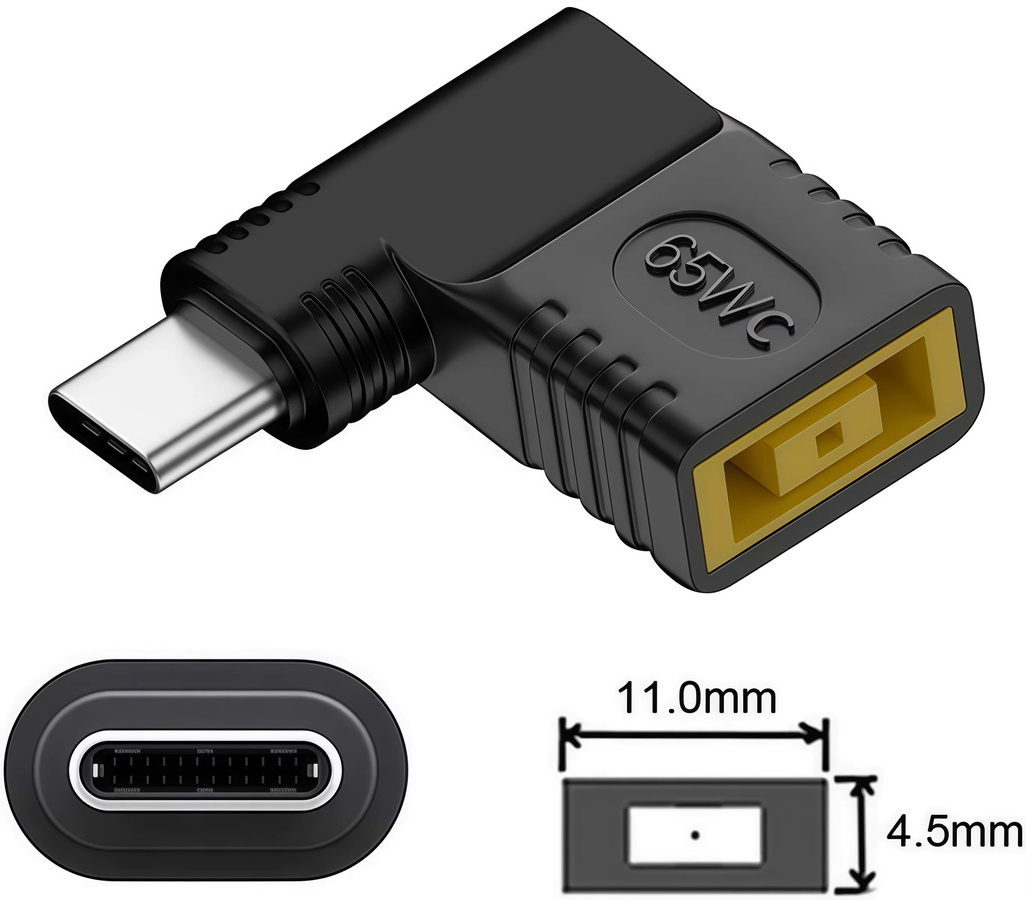 65 W GaN PD USB-C Schnellladegerät für Lenovo Laptop und MacBook Pro/Air, universelles Netzteil in Schwarz - Bild 2