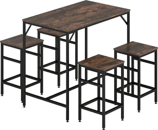 HOMCOM Bartisch-Set mit 4 Barhockern, 5-teiliges rustikales Set aus Spanplatte und Stahl, Farbe: Braun/Schwarz, B/T/H: 100 x 60 x 88 cm - Bild 1