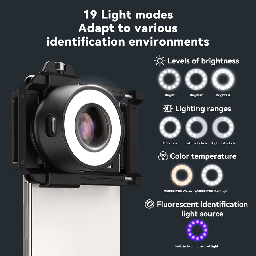 APEXEL Tragbare Handy-Mikroskoplinse 120X mit LED-Beleuchtung und Augenmuschel in Schwarz für iPhone und Android-Smartphones - Bild 2
