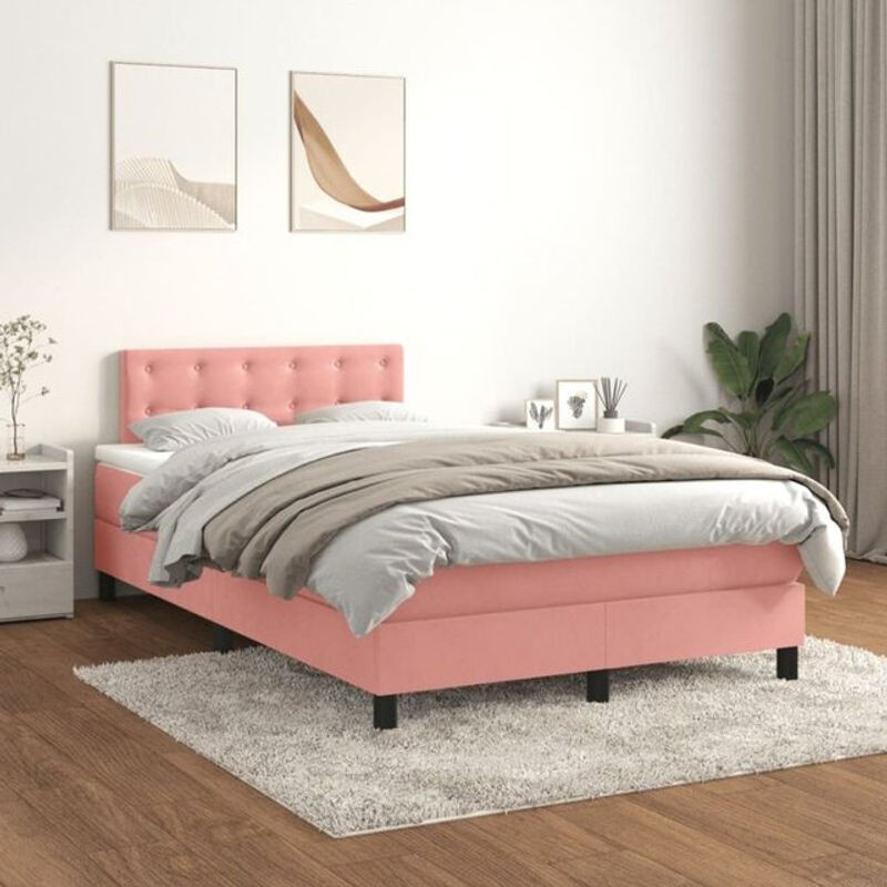 Vidaxl Boxspringbett mit Matratze in Rosa aus Samt, B/T/H: 120 x 200 x 78 cm - Bild 1