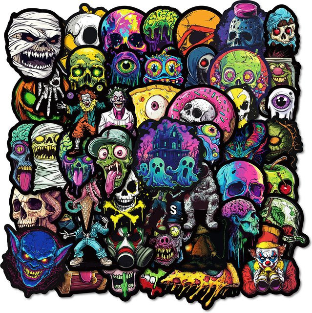 Kpustyle Horror Joker Schädel Aufkleber Set, Wasserdichte Sticker in Multicolour für Laptop, Skateboard und Motorrad - Bild 1