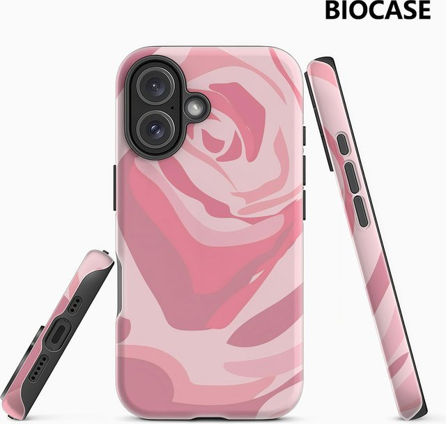Handyhülle in Pastellrosa mit Rosenmuster für Apple iPhone 11 bis iPhone 17 Pro Max Plus mit doppelschichtiger Rückseite - Bild 1