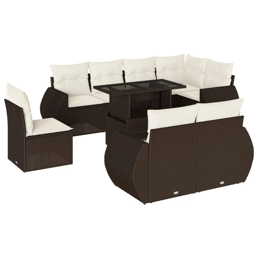 vidaXL 9-teilige Garten-Sofagarnitur aus Poly-Rattan in Braun mit cremeweißen Kissen - Bild 2