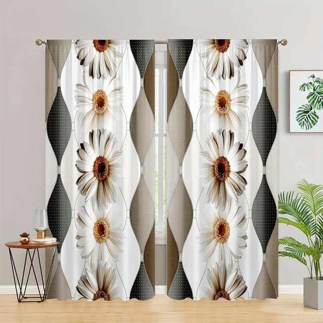Yiran Furniture Vorhänge im Vintage Bauernhof Stil mit Holzscheunentür-Design, 2er-Set, halbtransparent, Polyester, Mehrfarbig, B: 50 cm, H: 130 cm - Bild 1