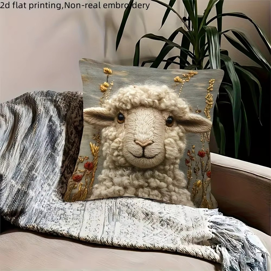 VIKAMA Kissenbezug Schaf mit 2D-Print, doppelseitig bedruckt, Beige, B/B/H: 40 x 40 x 40 cm - Bild 2