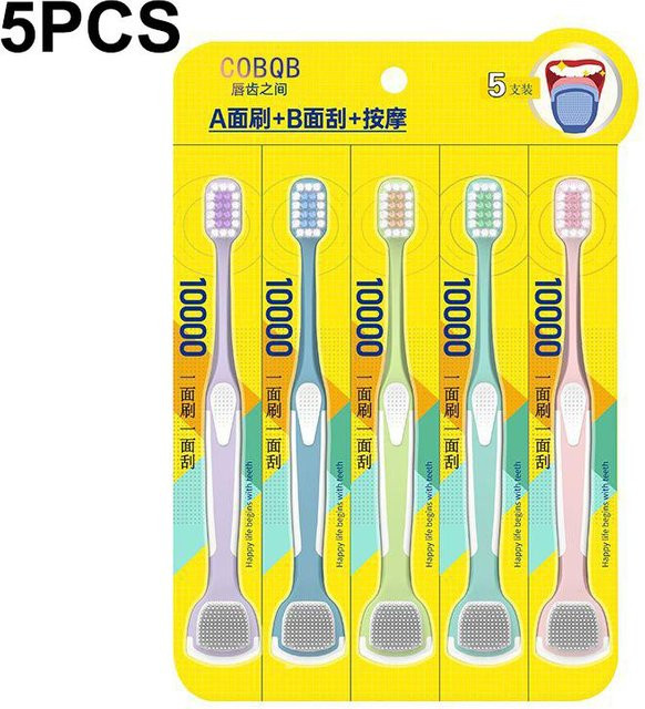 Binchi Outdoor Product Doppelkopf-Zahnbürste mit Zungenreiniger, Weichborsten - Bild 1