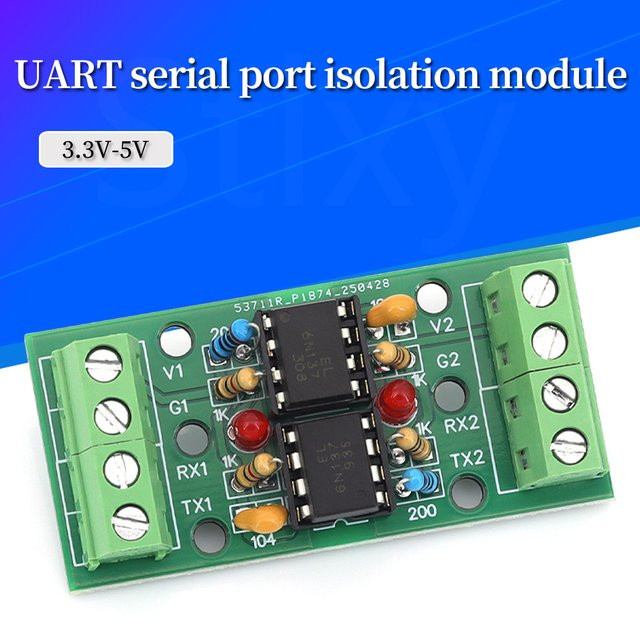 Stlxy 6N137 Dual-Optokoppler Zwei-Wege-UART-Seriell-Port-Isolationsmodul für RS232/TTL Kommunikation in Grün - Bild 1