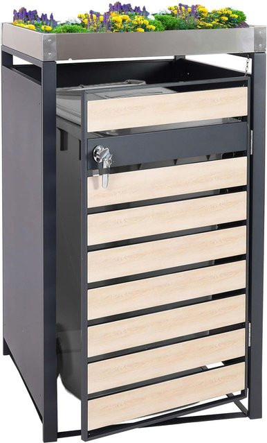 Mülltonnenverkleidung mit Pflanzkasten MCW J81 in Buche-Holzoptik, erweiterbar, B/T/H: 125 x 68 x 80 cm, Anthrazit - Bild 1