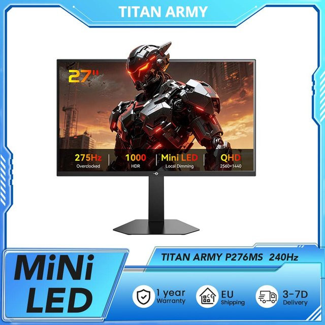 TITAN ARMY P276MS Gaming-Monitor mit 27 Zoll, QHD, Fast IPS, QD-Mini LED, 240Hz bis 275Hz, Schwarz - Bild 1