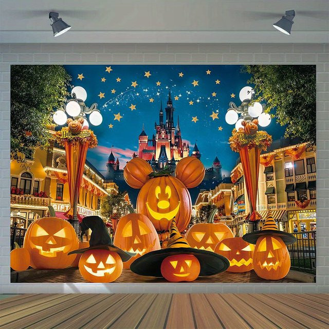 Halloween Kürbis Schloss Laterne in Orange und Multicolour als Party Requisite für Studio Fotos und Dekoration - Bild 1