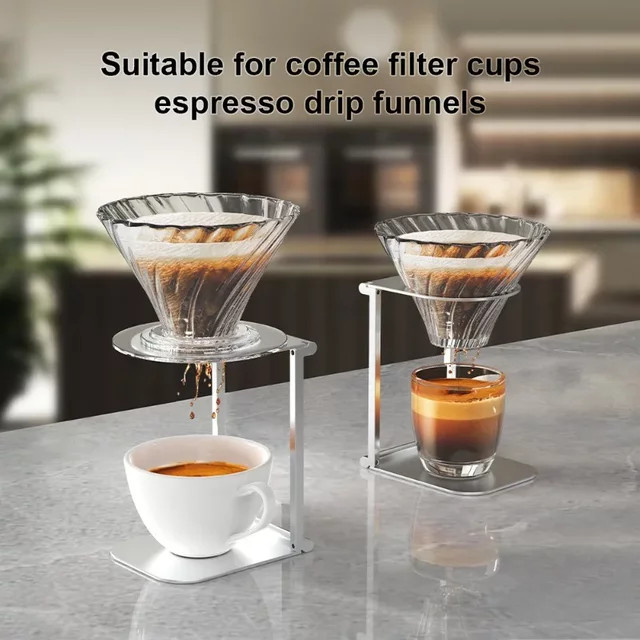 JUSTINLAU Tragbarer Kaffeemaschinenständer aus Edelstahl in Silber und Grau, faltbarer Kaffeefilterständer aus Metall - Bild 1