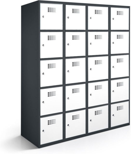 rotstahl Fächerschrank mit 20 Fächern in Weiß und anthrazitgrauem Korpus, B/T/H: 120 x 50 x 180 cm - Bild 1