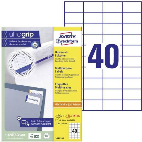Avery Zweckform Universal-Etiketten 3651-200, weiß, Papier, 52,5 x 29,7 mm - Bild 1