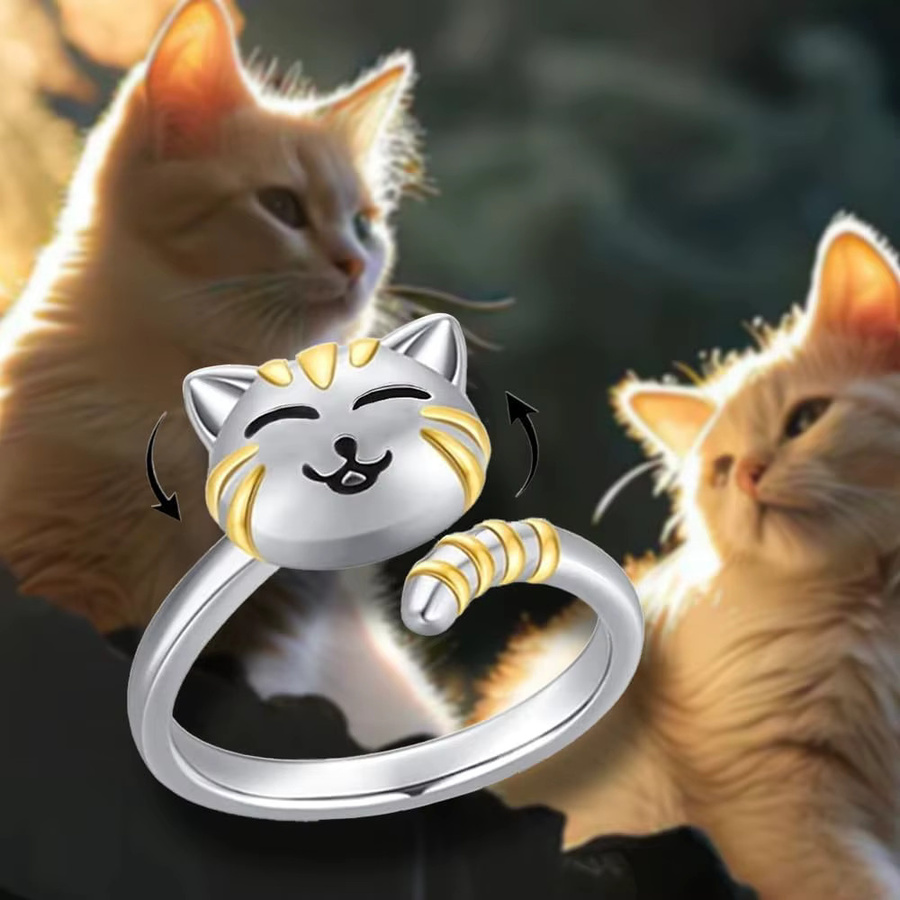 YILUOCD Spinner-Ring, Cartoon-Katze, verstellbar, Unisex - Bild 2