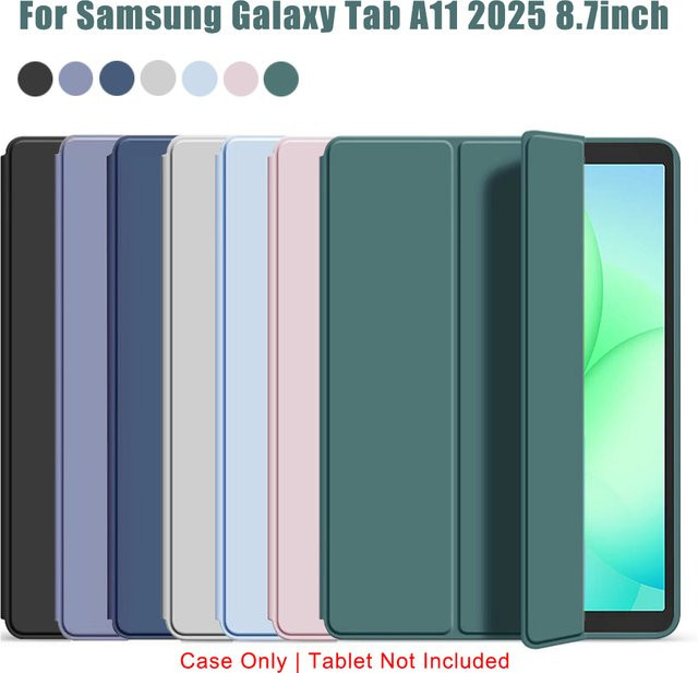 Samsung Flip-Hülle für Galaxy Tab A11 2025 8,7 Zoll SM-X133 SM-X135 SM-X135F, dreifach gefaltete Schutzhülle aus PU-Leder mit magnetischem Ständer, Farbe: Pink - Bild 1