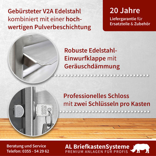 AL Briefkasten-System für 3 Parteien zur Unterputzmontage, silberfarben, B/H/T: 133,7 x 38,5 x 11,6 cm - Bild 2