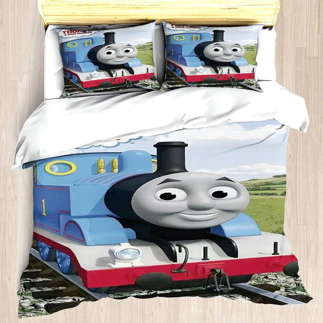 Softura Bettwäsche-Set mit Thomas Cartoon-Zug-Aufdruck in 3D-Optik, weich und atmungsaktiv für Kinder und Teenager, B/L: 173 x 218 cm - Bild 1