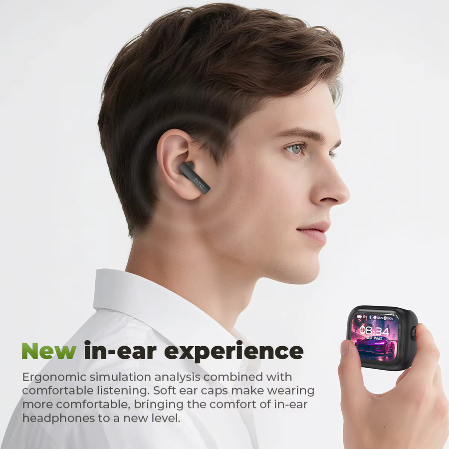 HTC Original AI Translator Kabellose Bluetooth-In-Ear-Kopfhörer mit LED-Touchscreen, HiFi-Klang und Geräuschunterdrückung, Schwarz - Bild 4