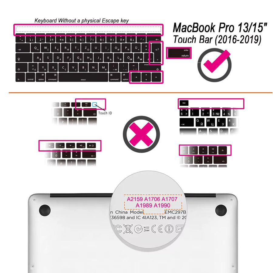 Transparente Tastaturabdeckung für Apple MacBook Pro mit Touch Bar 13 und 15 Zoll (Modell A2159, A1706, A1707, A1989, A1990) - Bild 2