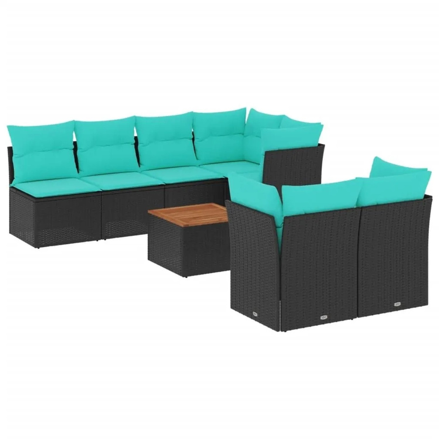 vidaXL 8-teilige Garten-Sofagarnitur mit Kissen aus Poly-Rattan und Akazienholz in Schwarz - Bild 2