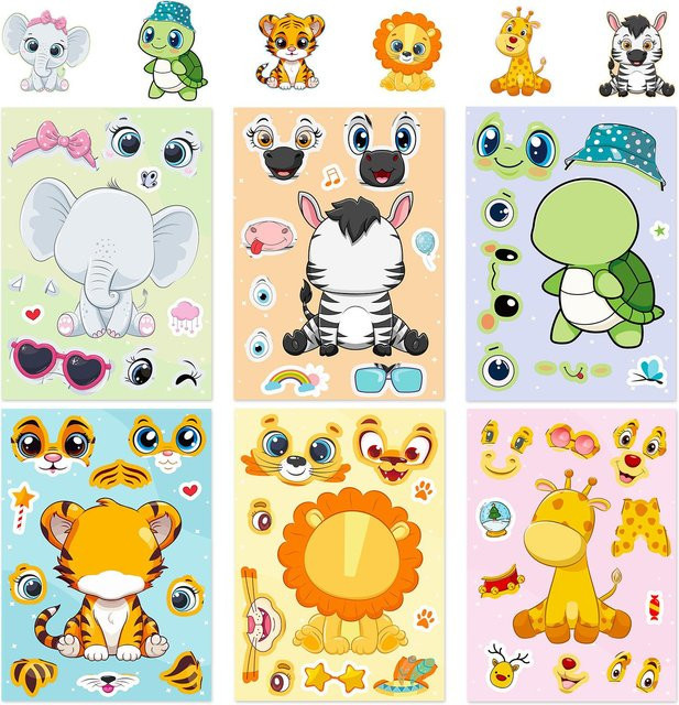 Yiran Toy Kinder Cartoon Tier Aufkleber Set mit 6 Bögen in Mehrfarbig zur Dekoration von Notizbüchern, Telefonen und Laptops - Bild 1
