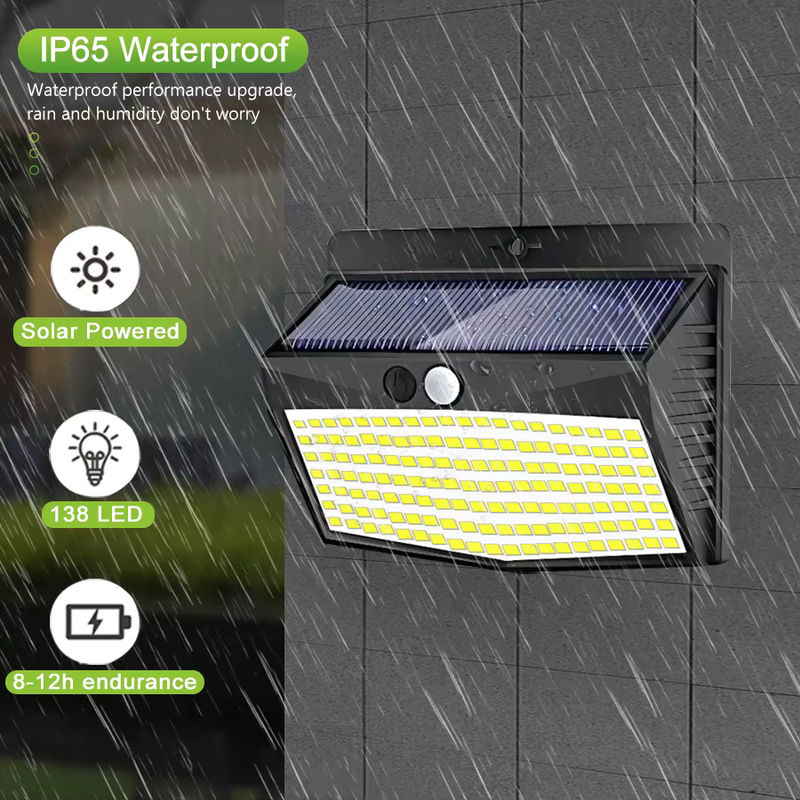 4er-Set Solar Wandleuchten mit 138 LED und Bewegungssensor, Wasserdichte Outdoor Solar Gartenlampen in Schwarz mit warmweißem Licht - Bild 3