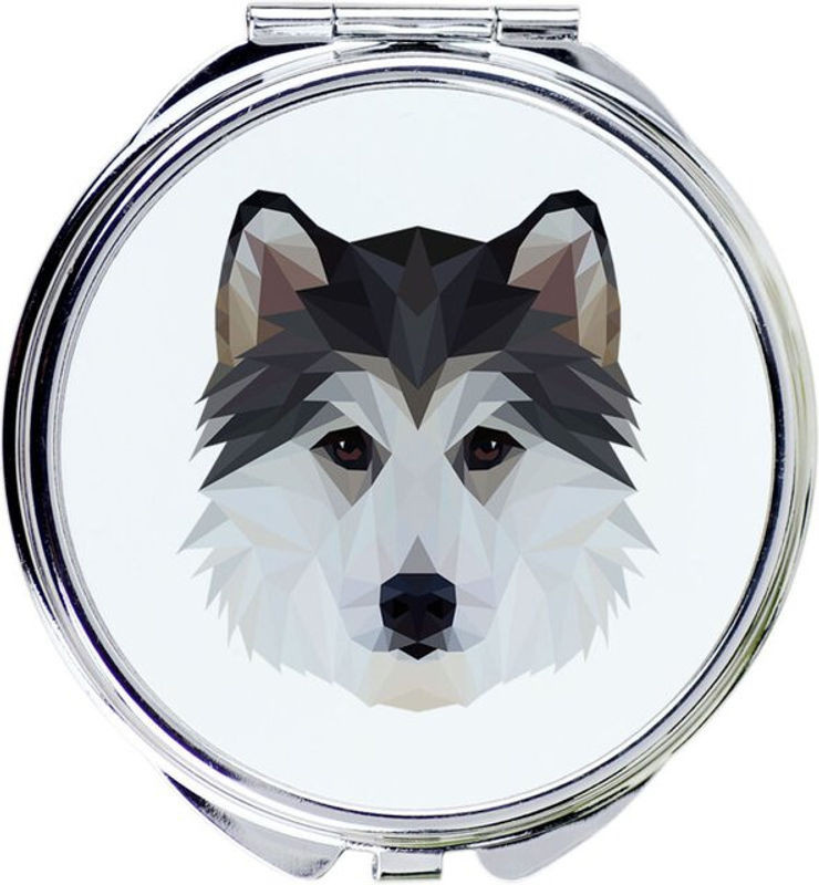 Art-dog Spiegel mit Siberian Husky Foto und geometrischer Aufschrift in Weiß und Mehrfarbig - Bild 1