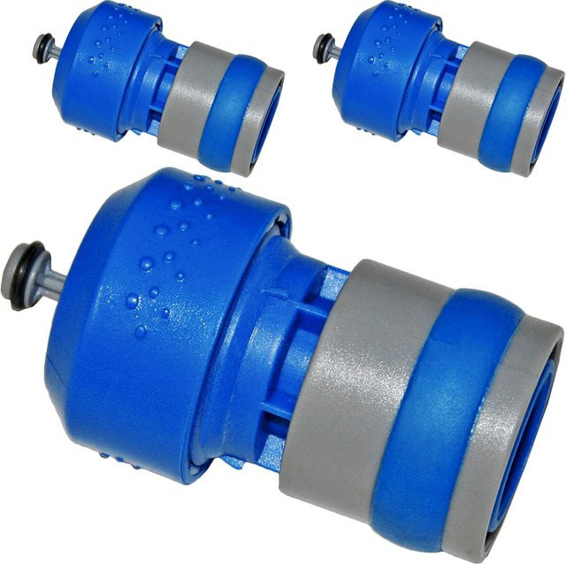 Variolux Schnellkupplung 3er-Set mit Wasserstop aus Kunststoff in Blau, Größen: 1/2", 3/4" und 5/8" - Bild 1