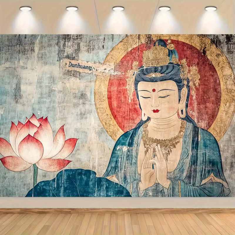 VIKAMA Dunhuang Guanyin Lotus Wandteppich, mehrfarbig, rechteckig - Bild 2